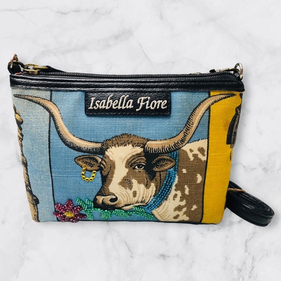 Isabella Fiore Vintage Texas Longhorn Embroidered Embellished Designer Purse Bag - Picture 9 of 9